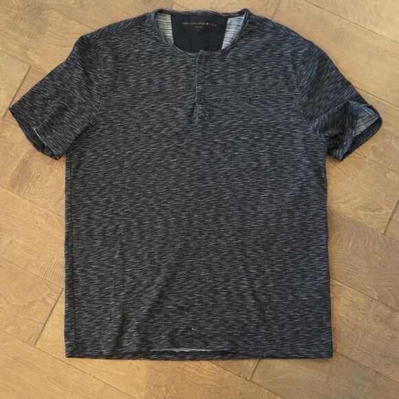 John Varvatos Star USA Henley T-Shirt Adult Large Static Heather Black Gray - Picture 1 of 6